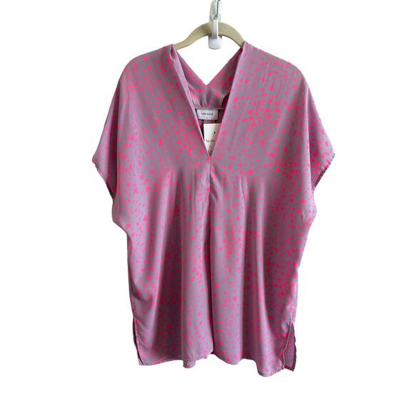 Adrienne Women's Small Purple and Pink Cheetah V-Neck Short Sleeve Blouse - Picture 8 of 13